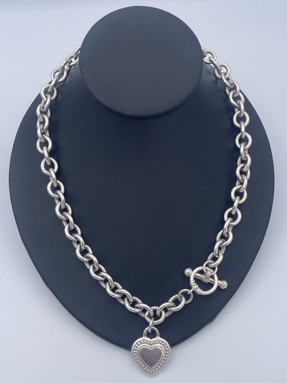 Judith Ripka Sterling Silver 925 Heart Pendant Toggle Necklace Heavy 126g Estate